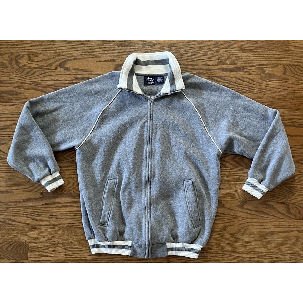 VTG John Blair Varsity Full Zip Bomber Jacket Men's Medium Gray White‎